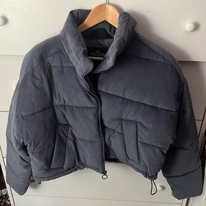 NWT BLUE CORDUROY CROPPED PUFFER